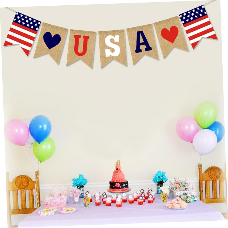 ABOOFAN Dependence Day Celebration USA Flag Burlap Bunting Patriotic Decor