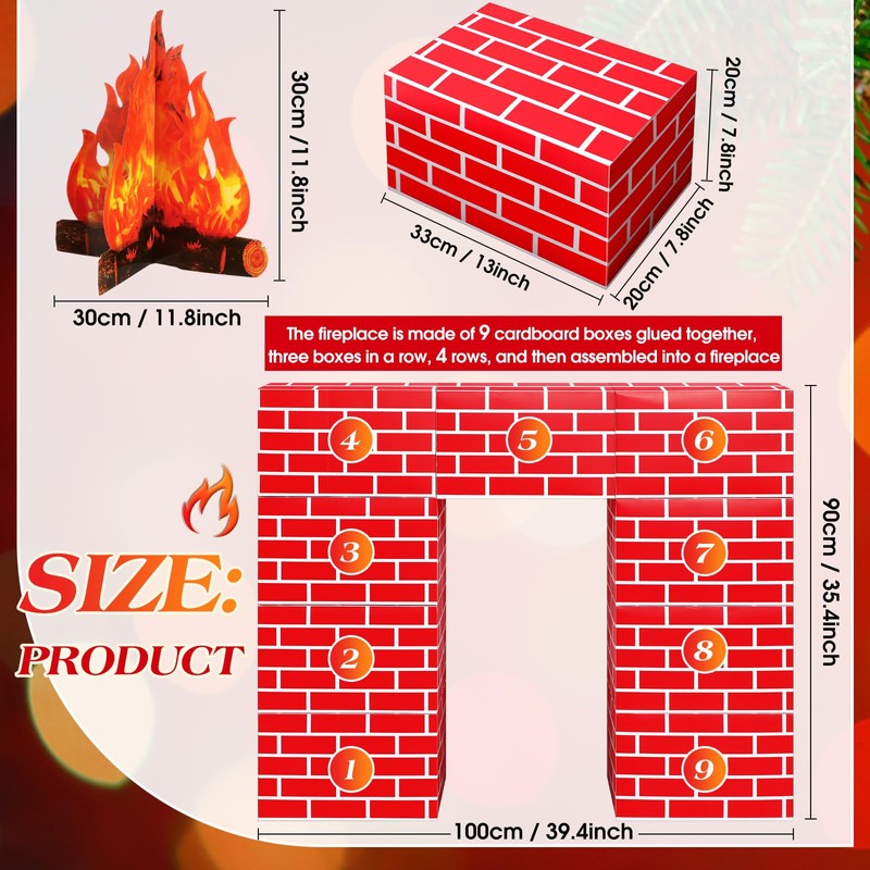 Fullhawl 3D Artificial Red Brick Cardboard Fireplace 39 x 35