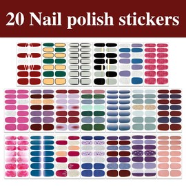WOKOTO 20 Sheets Mix-Design Nail Polish Stickers Strips Solid Gradient Classic Designs Full Nail Wraps for Women Girls with Nail File Gel Nail Strips Nail Press On Stickers for Nail Art Stickers