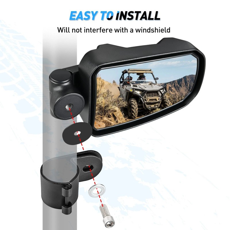Nilight UTV Side Mirrors Offroad Rear View Mirrors Aluminum 2