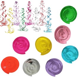 HUATEEN Hanging Decoration, Pack of 48 Colourful Metallic Spirals Grlande Streamers Party Decorations Foil Swirl Ceiling Hanger Fancy Dress Garland Hanging Decoration for Birthday Weddings Christmas