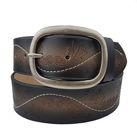 Vintage Distressed Floral Embossed Jean Belt Black M/L