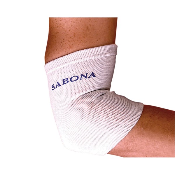 Sabona Copper Thread Elbow Support, White/Blue, Large/X-Large