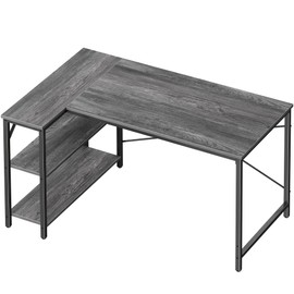 Huuger L Shaped Desk, 47 Inches Computer Desk with Reversible Storage Shelves, Gaming Desk, Corner Desk Home Office Desks, Writing Desk Study Desk with Metal Frame, Gray, 7966HC
