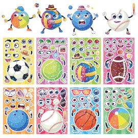 Dvobez 8 Sheets Holographic Make a Face Stickers for Kids, Make Your Own Stickers for Kids Crafts Party Favors Goodie Bags Stuffers Birthday Supplies - Sports Balls