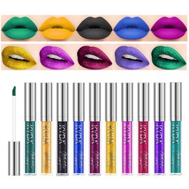 KYDA Set De 10 Labiales: 5 Mate Aterciopelados Y 5 Metálicos Brillantes. Brillo Labial De Larga Duración En Envase No Transferible. Kit De Regalo De Cosméticos Con Labiales De Alta Pigmentación Para U