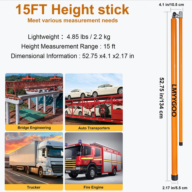 LMYYGOO 15FT Height Measuring Stick for Trucks, Retractable Bar for