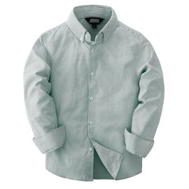 JOGAL Boys Long Sleeve Oxford Dress Shirts Casual Button Down Shirts Striped Tops for 6-14 Years DarkGreen 14