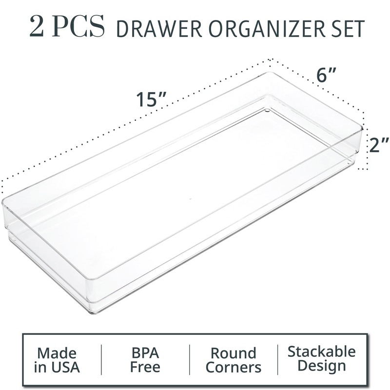 STORi SimpleSort 2-Piece Stackable Clear Drawer Organizer Set | 15"