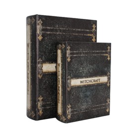 PACOLO Decorative Book Box Antique Wooden Realistic Faux Wood Set of 2 or 3 Storage Set for Home Decorations,Gifts, Jewelry (Witchcraft)