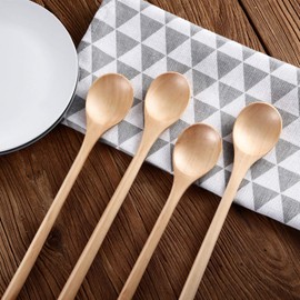 4 Pieces Wood Mixing Spoon Long Handle Wooden Spoons for Kitchen Stirring and Cooking, 13 Inches Long (Light Brown)