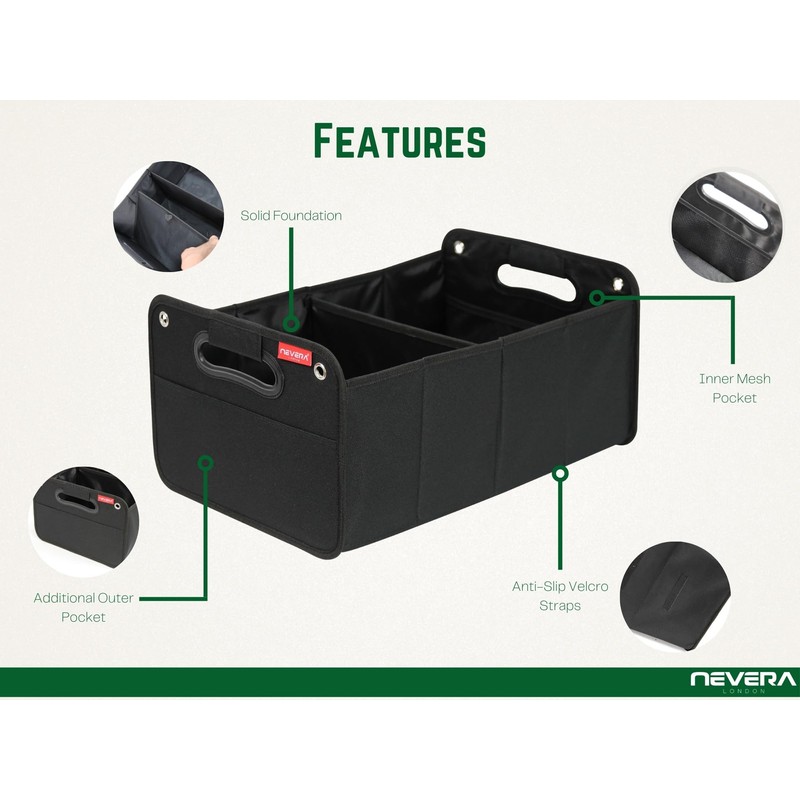 NEVERA® Car Boot Organizer, Storage Organizer, Collapsible Multi Compartment Organiser,