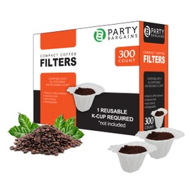 PARTY BARGAINS 300-Count Paper Coffee Filters – Compact Design, White Single-Use Filters, for Keurig Brewers and Compatible with K-Cup Pods 1.0 & 2.0 Models