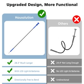 Housolution 28.34in Grabber Tool Magnetic Four-Claw Picker, Bendable Hose Reacher Pickup Sweeper with LED Light Battery, Flexible Long Handy Reaching Assist Tool for Litter Pick/Home Sink/Drain, Blue