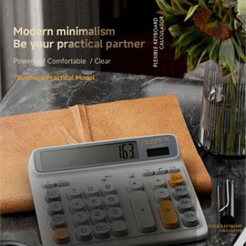 Desktop Calculator with Extra Large 5-Inch LCD Display, 12-Digit Two Way Power Solar & Battery Office Calculator with Big Buttons for Business, Accounting & Home Use(Grey)