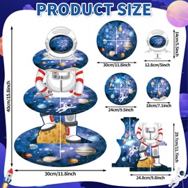 2 Pack Space Astronaut Cupcake Stand Space Themed Party Decorations 3 Tier Cupcake Holder Outer Space Party Decorations Astronaut Dessert Tower for Boys Kids Galaxy Birthday Supplies