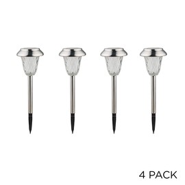 Alpine Corporation 17" Tall Outdoor Solar Powered Pathway LED Light Stakes, Silver (Set of 4)