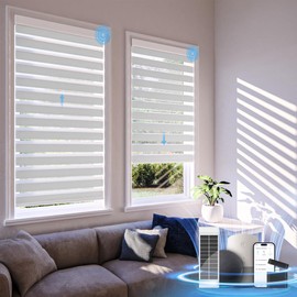 DONGFXK Motorized Zebra Blinds with Remote Control,Solar Powered Rechargeable Dual Layer Smart Blinds,Horizontal Wireless Electric Cordless Blinds,Custom Size，White，43" W X 72" H
