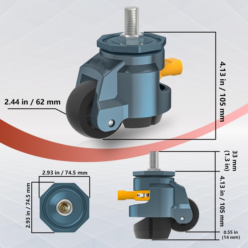 Leveling Stem Casters,Chaxtr Heavy Duty with Ratchet Handle, 1/2" and