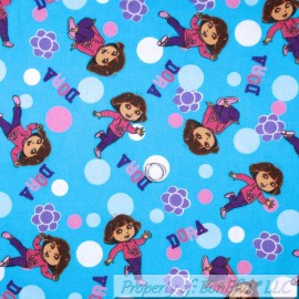 Springs Creative Products BonEful Fabric FQ Cotton Flannel VTG Aqua Blue Purple Pink White DORA Dot Flower