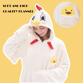 NEWCOSPLAY Unisex Adult White Chicken Onesie Pajamas Animal One Piece Costume Cosplay Sleepwear (White Chicken, Large)