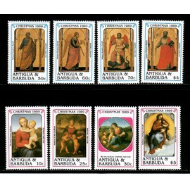 Antigua 1989 - Christmas Art Raphael - Set of 8 Stamps - Scott #1264-71 - MNH
