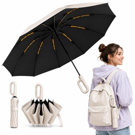 Paraguas Plegable Automático con Hebilla de Anillo, Paraguas de Bolsillo Reforzado, Sombrilla Grande Resistente al Viento, Con 20 Varillas Reflectantes y Protección UV, Para Hombres y Mujeres