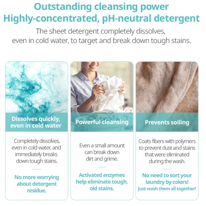 Atomy Sheet Laundry Detergent Powerful Cleansing Highly Concentrated 30 Sheets