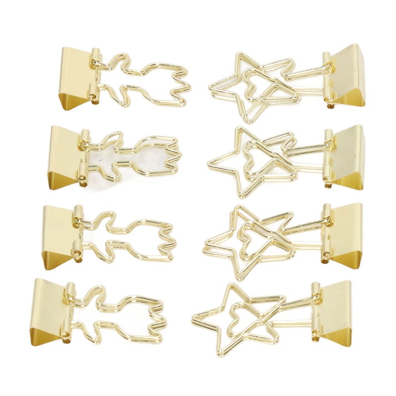 30pcs Gold Binder Clips Flower Shape Pentagonal Heart Shape Electroplating