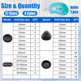 Hmknana 233Pcs Rubber Grommet Kit 4 Styles Closed Firewall Grommet 27 Sizes Rubber Hole Plugs Rubber Grommets for Wiring, Automotive, Plumbing, Electrical