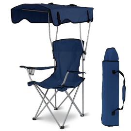 iMounTEK Camp Chair Foldable Canopy Camp Chair with Shade Sun Protection Camping Recliner with Carry Bag Support 330LBS Load Folding Seat with Cup Holder for Fishing/Beach/Travel/Picnic(NavyBlue)