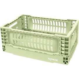 SLOWER SLW352 FOLDING CONTAINER Bask Storage Case, Folding Container Box, Stacking, Storage Box, Haze, Green, S Size