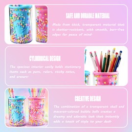 Hoshisea 2 pieces round pen holder, pen holder, desk, make-up brush holder, acrylic, 7 x 11 cm, becomes a child, office accessories, washbasin (pink, blue)