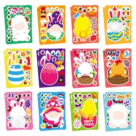 24 Sheets Easter Make-a-face Stickers for Kids, Make Your Own Easter Sticker for Boys Girls, Easter Eggs Bunny Chick Farm Animal Lamb Face Stickers for Family Schools Classroom Party Favor Supplies