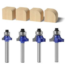 Hicello Trimmer Bit, Round Router Bit, 0.2 inch (6 mm) Axis, Set of 4, Tungsten Steel, Carbide Blades, Chamfering Cutter, Corner Round Milling Cutter, Bose Surface Bit, Groove, Chamfering, Decorative