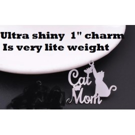 Fashion Jewelry Rare CAT MOM QUOTE WORD PET Charm on DIAMOND Cut 925 Silver 18" Necklace Women