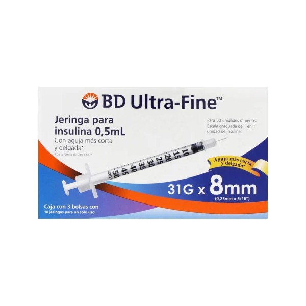 Bd Ultra Fine Jeringa Para Insulina De 31X8Mm Para 0.5 Ml Con 30 Piezas