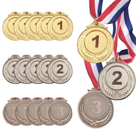 Voittozege 15 Pcs Winner Gold Silver Bronze Medals, Olympic Style Medal Award, Metal Medals Bulk with Ribbon for Sports, Events, Competitions, Party, 2 Inches