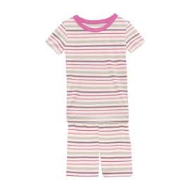 KicKee Pants Girl's Print Short Sleeve Pajama Set with Shorts (Toddler/Little Kid/Big Kid) Whimsical Stripe 5 (Little Kid)