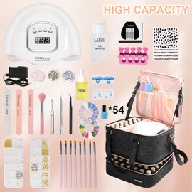 Sambois Nail Polish Organizer Case Holds 54 Bottles Nail Polish (15ml-0.5 Fl.Oz) and Nail Lamp, Nail Organizers and Storage with Shoulder Strap, Carrying Nail Tech Supplies for Women Large Black