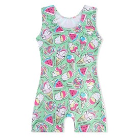 EQSJIU Gymnastics Leotards for Girls Kids Rainbow Mosaic Mermaid Butterfly Stars Leopard Galaxy Tie Dye Cosmos Leopard, Ice Cream, 6-7 Years