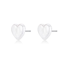 LOOYUUPEE Natural Freshwater Pearl Earrings for Women, Dainty Love Heart Shaped Baroque Pearl Ear Jewelry Studs, Minimalist Gold Pearl Earrings for Mom Lover Her (925 Sterling Silver)