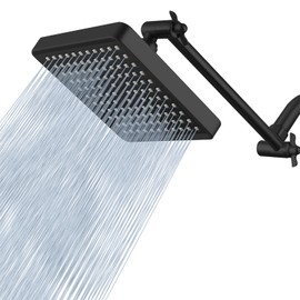 Voolan Rain Shower Head with 11" Extension Arm - High Pressure Rainfall Showerhead - Luxury Modern Look - Comfortable Shower Experience Even at Low Water Flow (Square, Matte Black)