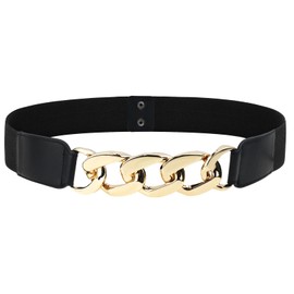 Glamorstar Women Wide Elastic Belts for Dresses Stretchy Cinch Waist Belts Black Gold 95CM