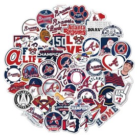 【50PCS Atlanta Baseball Team Stickers Pack】 USA Sport Meme Vinyl Waterproof Stickers Water Bottle Flask Skateboard Helmet Laptop Bicycle Toys Cards Decoration Gifts for Kids Teens Adults Decal
