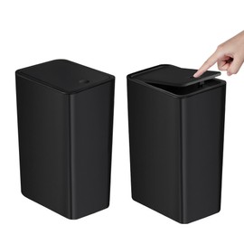 TIPGO Bathroom Trash Can with Lid, 10 Liter/ 2.6 Gallon Slim Garbage Can, Small Trash Bin Waste Basket with Pop-Up Lid for Kitchen, Bedroom, Living Room, Office (2 Pack, Black)