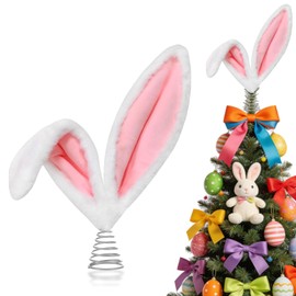 Easter Tree Topper Bunny Ears Christmas Tree Top Decoration with Metal Base Decor Plush Rabbit Ornament for Easter Trees Holiday Home Decoration Party Supplies