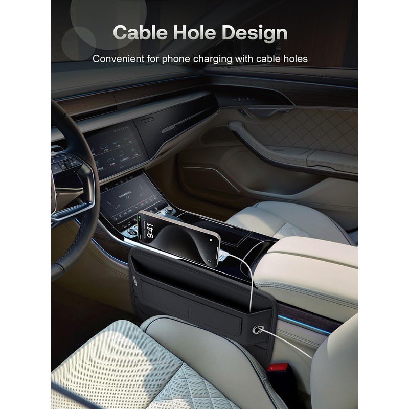 Universal Fit Premium Leather Car Seat Gap Filler Organizer, Center