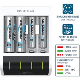 Ansmann Comfort Smart Charger Bundle for 1-8 AA/AAA Rechargeable Batteries