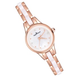 MicLee Women's Analogue Rose Gold Watch Simple Round Digital Dial Ceramic, Classic